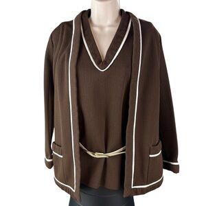 Vtg Butte Knit Cardigan Jacket Tank Belt 3 Piece Classic Womens P Large (939